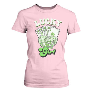 Funny St Patrick's Day Casino Games T Shirt For Women Lucky Girl Shamrock Casino Poker Chips Cards TS11 Light Pink Print Your Wear
