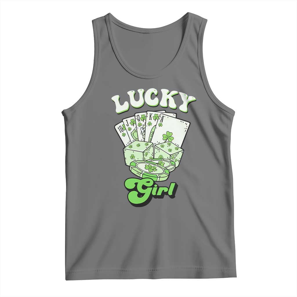 Funny St Patrick's Day Casino Games Tank Top Lucky Girl Shamrock Casino Poker Chips Cards TS11 Black Heather Print Your Wear