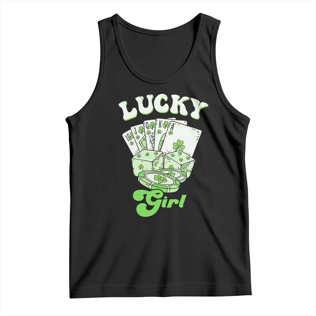 Funny St Patrick's Day Casino Games Tank Top Lucky Girl Shamrock Casino Poker Chips Cards TS11 Black Print Your Wear