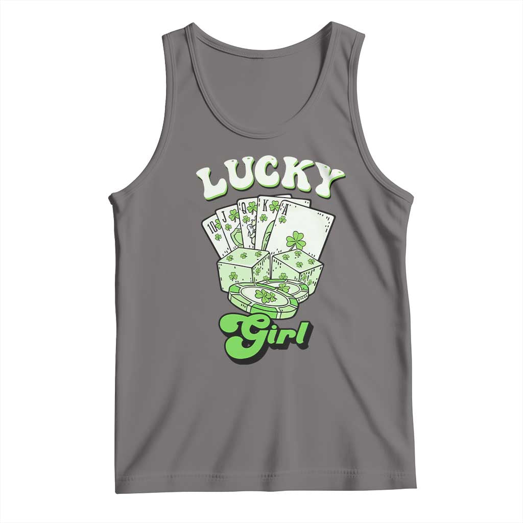 Funny St Patrick's Day Casino Games Tank Top Lucky Girl Shamrock Casino Poker Chips Cards TS11 Deep Heather Print Your Wear