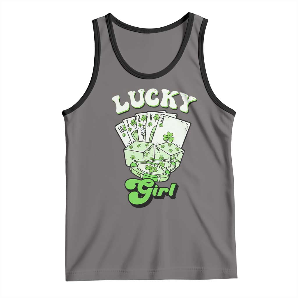 Funny St Patrick's Day Casino Games Tank Top Lucky Girl Shamrock Casino Poker Chips Cards TS11 Deep Heather Black Print Your Wear