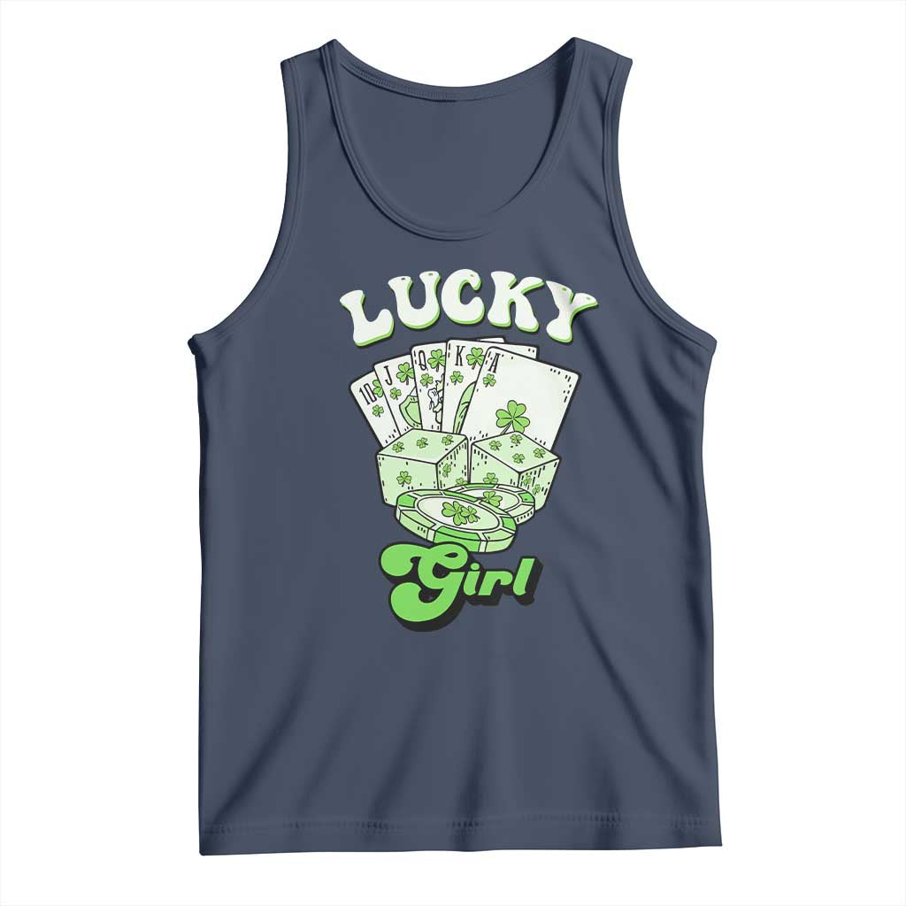 Funny St Patrick's Day Casino Games Tank Top Lucky Girl Shamrock Casino Poker Chips Cards TS11 Navy Print Your Wear