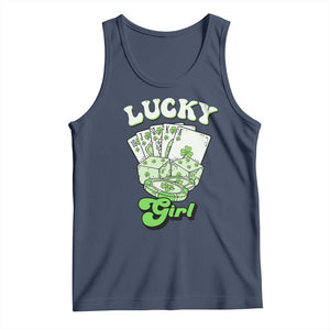 Funny St Patrick's Day Casino Games Tank Top Lucky Girl Shamrock Casino Poker Chips Cards TS11 Navy Print Your Wear