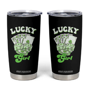 Funny St Patrick's Day Casino Games Tumbler Cup Lucky Girl Shamrock Casino Poker Chips Cards TS11 Black Print Your Wear
