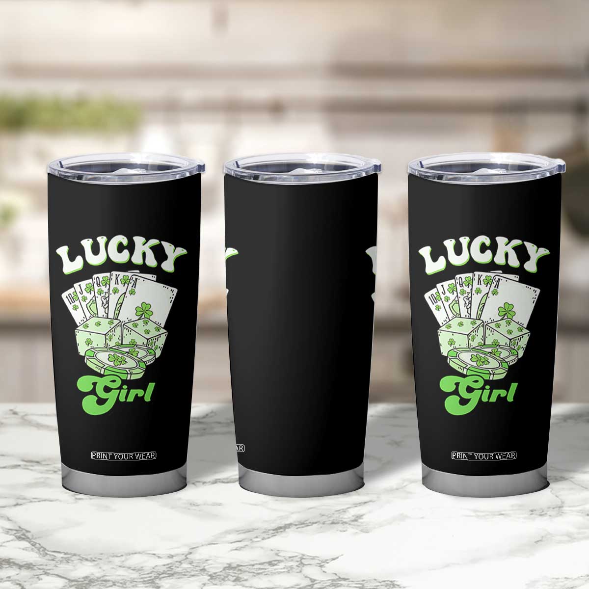 Funny St Patrick's Day Casino Games Tumbler Cup Lucky Girl Shamrock Casino Poker Chips Cards TS11 Print Your Wear