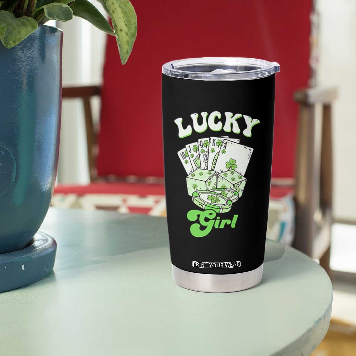 Funny St Patrick's Day Casino Games Tumbler Cup Lucky Girl Shamrock Casino Poker Chips Cards TS11 Print Your Wear