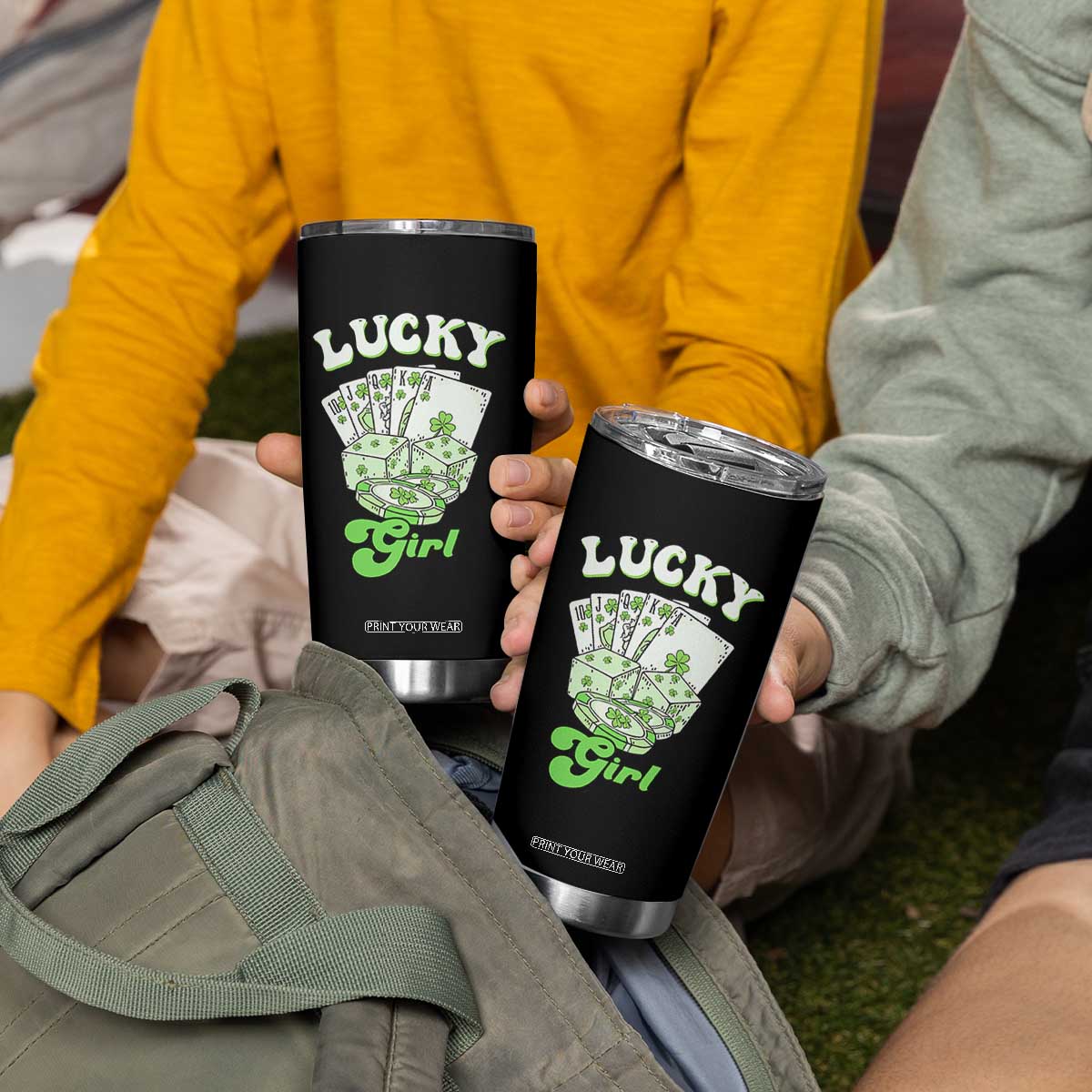 Funny St Patrick's Day Casino Games Tumbler Cup Lucky Girl Shamrock Casino Poker Chips Cards TS11 Print Your Wear