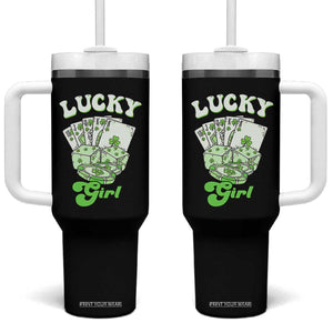 Funny St Patrick's Day Casino Games Tumbler With Handle Lucky Girl Shamrock Casino Poker Chips Cards TS11 One Size: 40 oz Black Print Your Wear
