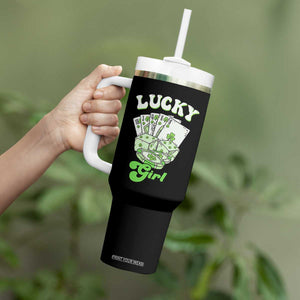 Funny St Patrick's Day Casino Games Tumbler With Handle Lucky Girl Shamrock Casino Poker Chips Cards TS11 Print Your Wear