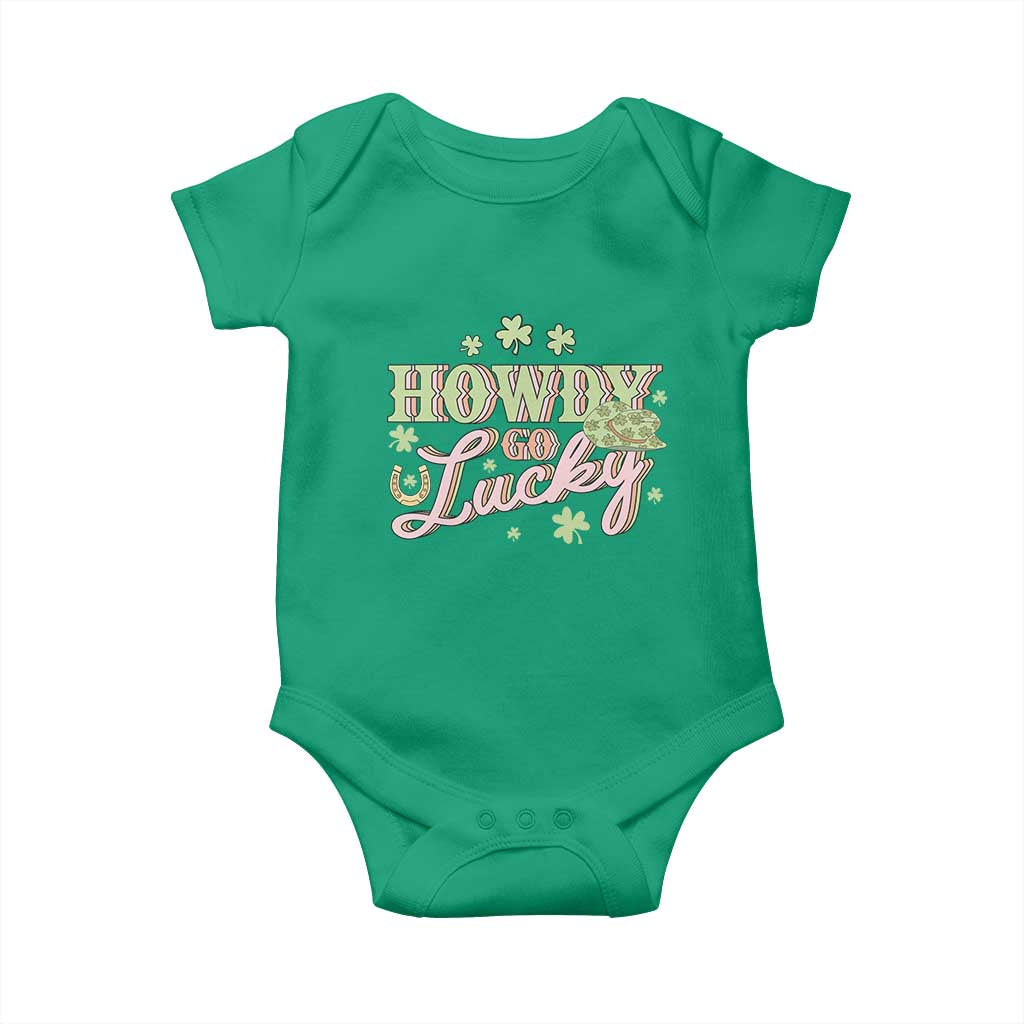 Funny St Patrick's Day Cowboy Cowgirl Baby Onesie Howdy Go Lucky Shamrock TS11 Irish Green Print Your Wear
