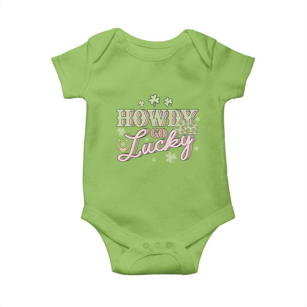 Funny St Patrick's Day Cowboy Cowgirl Baby Onesie Howdy Go Lucky Shamrock TS11 Lime Print Your Wear