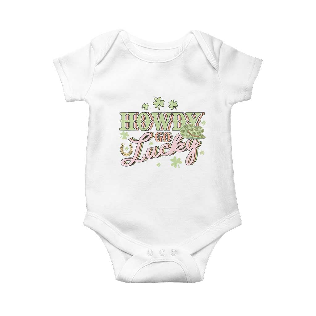 Funny St Patrick's Day Cowboy Cowgirl Baby Onesie Howdy Go Lucky Shamrock TS11 White Print Your Wear
