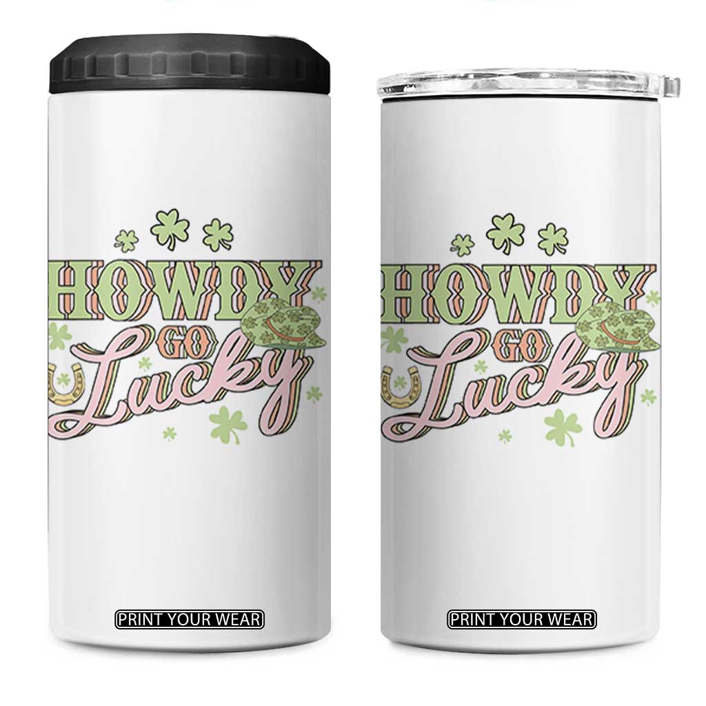 Funny St Patrick's Day Cowboy Cowgirl 4 in 1 Can Cooler Tumbler Howdy Go Lucky Shamrock TS11 One Size: 16 oz White Print Your Wear