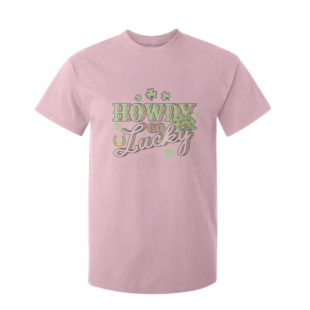 Funny St Patrick's Day Cowboy Cowgirl T Shirt For Kid Howdy Go Lucky Shamrock TS11 Light Pink Print Your Wear