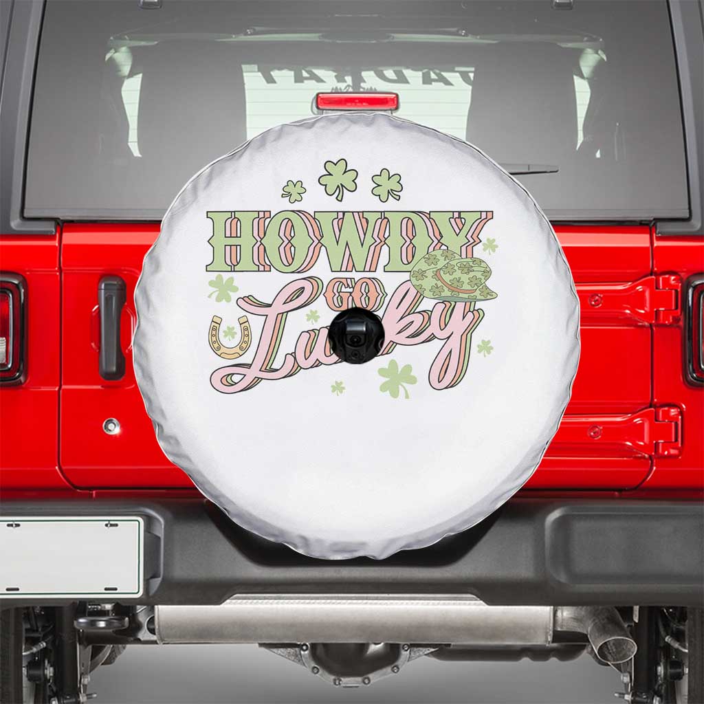 Funny St Patrick's Day Cowboy Cowgirl Spare Tire Cover Howdy Go Lucky Shamrock TS11 White Print Your Wear