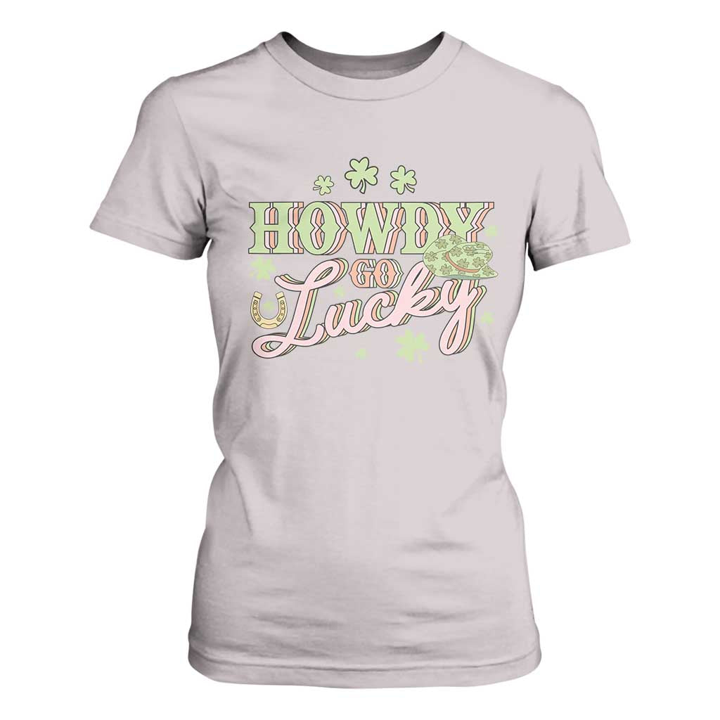 Funny St Patrick's Day Cowboy Cowgirl T Shirt For Women Howdy Go Lucky Shamrock TS11 Ice Gray Print Your Wear