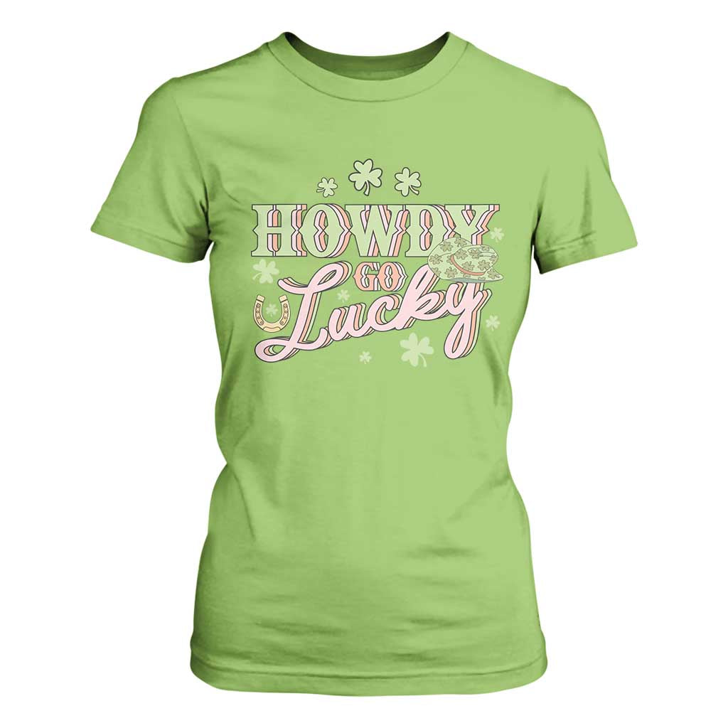 Funny St Patrick's Day Cowboy Cowgirl T Shirt For Women Howdy Go Lucky Shamrock TS11 Lime Print Your Wear
