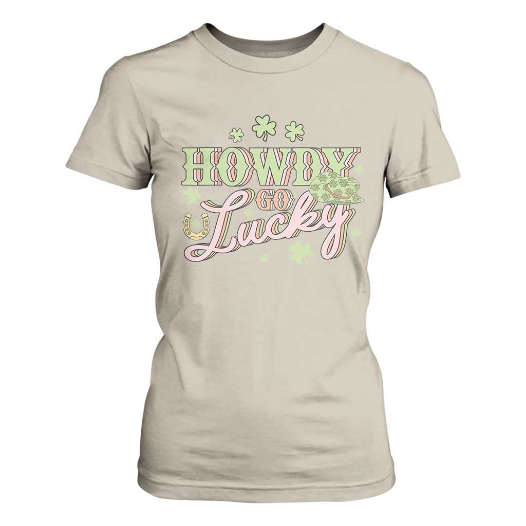Funny St Patrick's Day Cowboy Cowgirl T Shirt For Women Howdy Go Lucky Shamrock TS11 Sand Print Your Wear