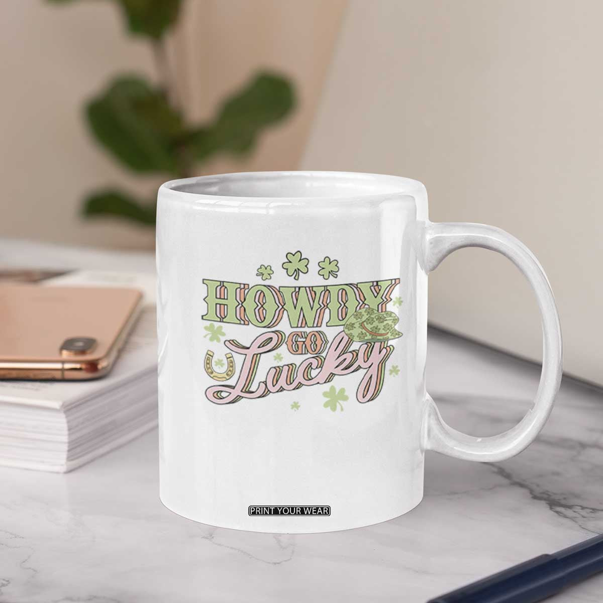 Funny St Patrick's Day Cowboy Cowgirl Coffee Mug Howdy Go Lucky Shamrock TS11 Print Your Wear