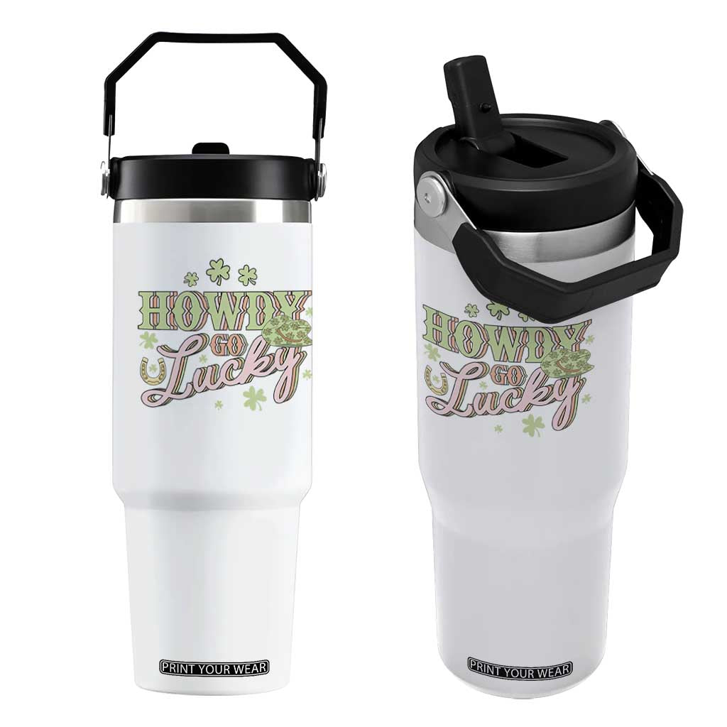 Funny St Patrick's Day Cowboy Cowgirl Flip Straw Tumbler Howdy Go Lucky Shamrock TS11 One Size: 30 oz White Print Your Wear