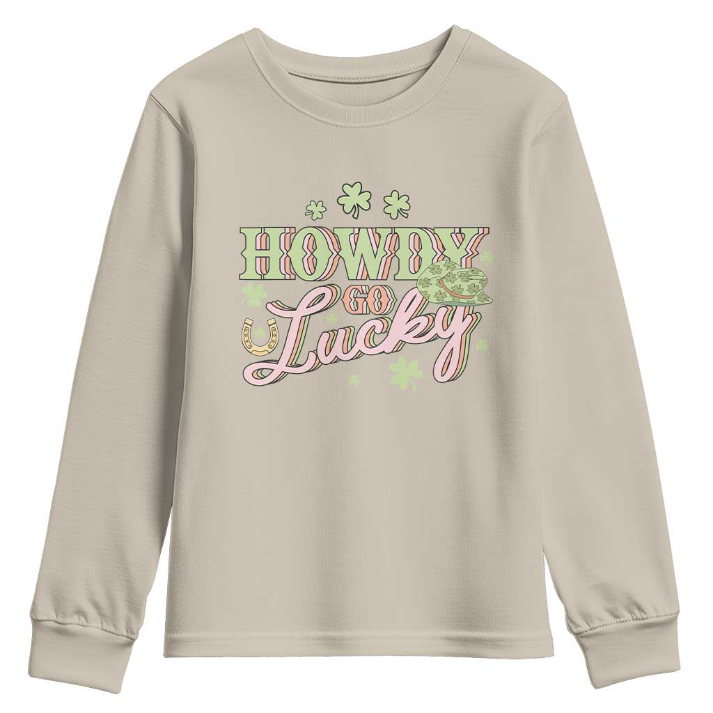 Funny St Patrick's Day Cowboy Cowgirl Youth Sweatshirt Howdy Go Lucky Shamrock TS11 Sand Print Your Wear