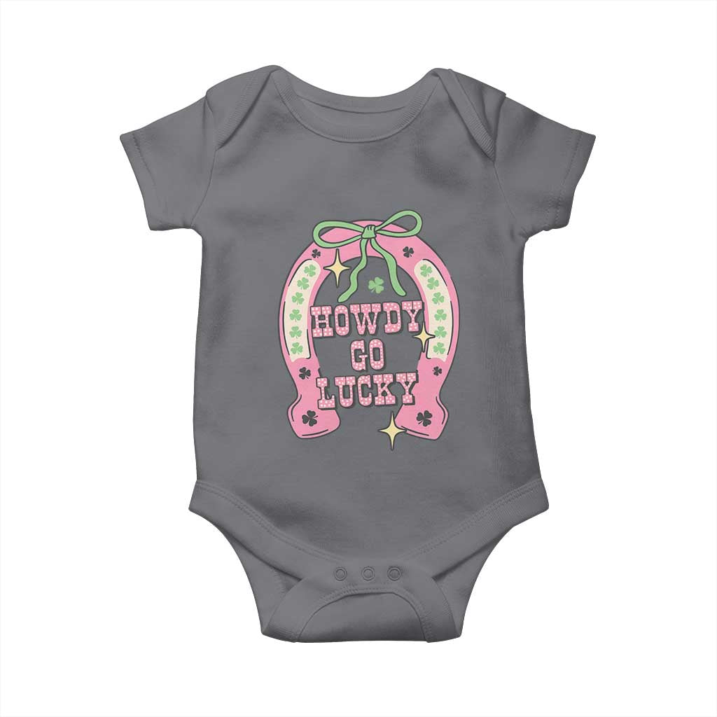Funny St Patrick's Day Cowgirl Coquette Baby Onesie Howdy Go Lucky Pink Horseshoe TS11 Charcoal Print Your Wear