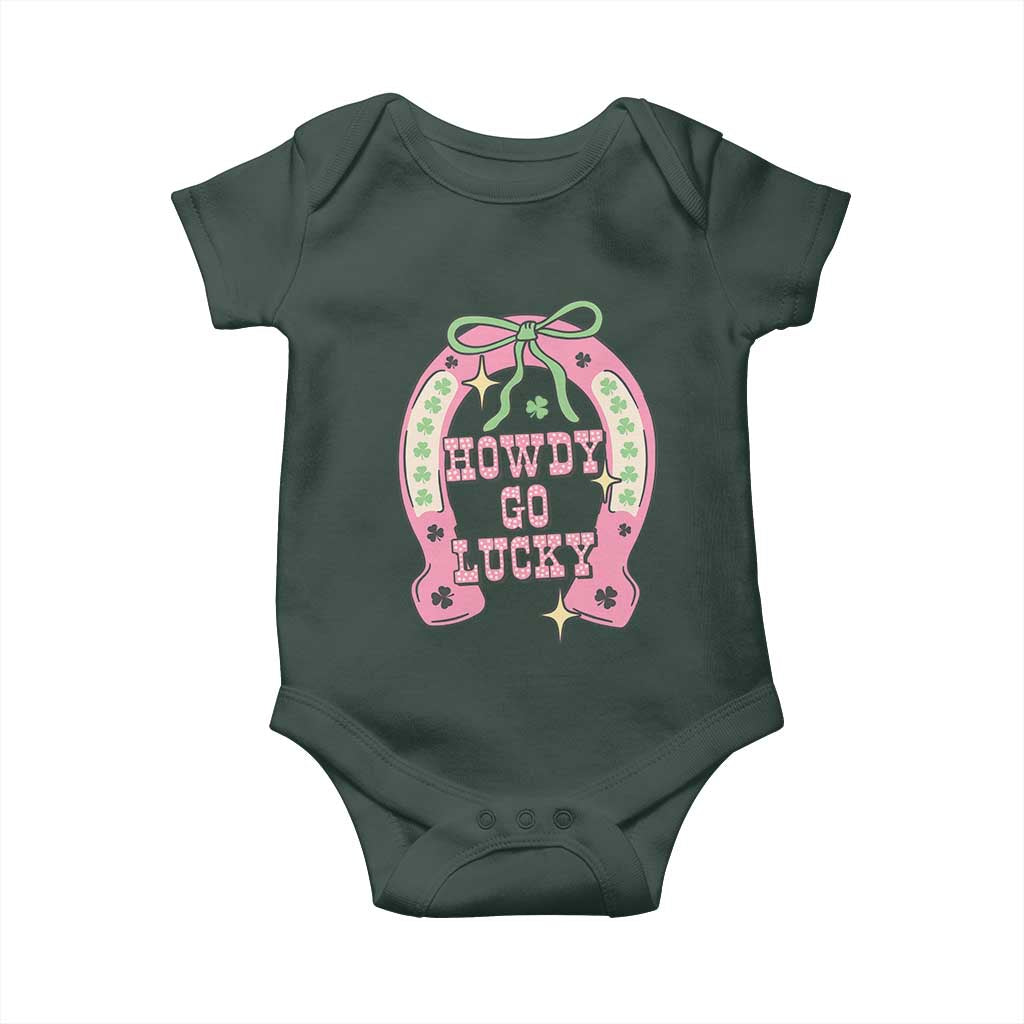 Funny St Patrick's Day Cowgirl Coquette Baby Onesie Howdy Go Lucky Pink Horseshoe TS11 Print Your Wear