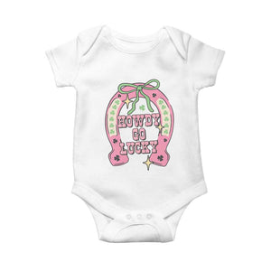 Funny St Patrick's Day Cowgirl Coquette Baby Onesie Howdy Go Lucky Pink Horseshoe TS11 White Print Your Wear