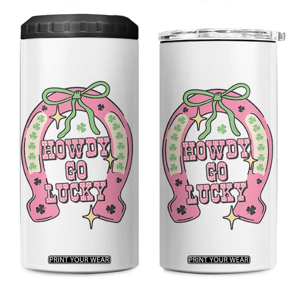 Funny St Patrick's Day Cowgirl Coquette 4 in 1 Can Cooler Tumbler Howdy Go Lucky Pink Horseshoe TS11 One Size: 16 oz White Print Your Wear