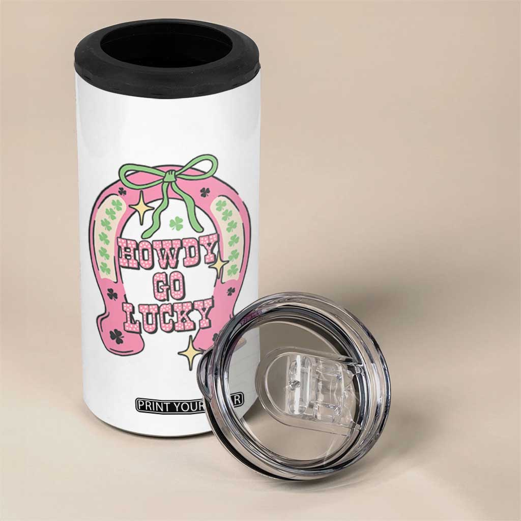 Funny St Patrick's Day Cowgirl Coquette 4 in 1 Can Cooler Tumbler Howdy Go Lucky Pink Horseshoe TS11 Print Your Wear