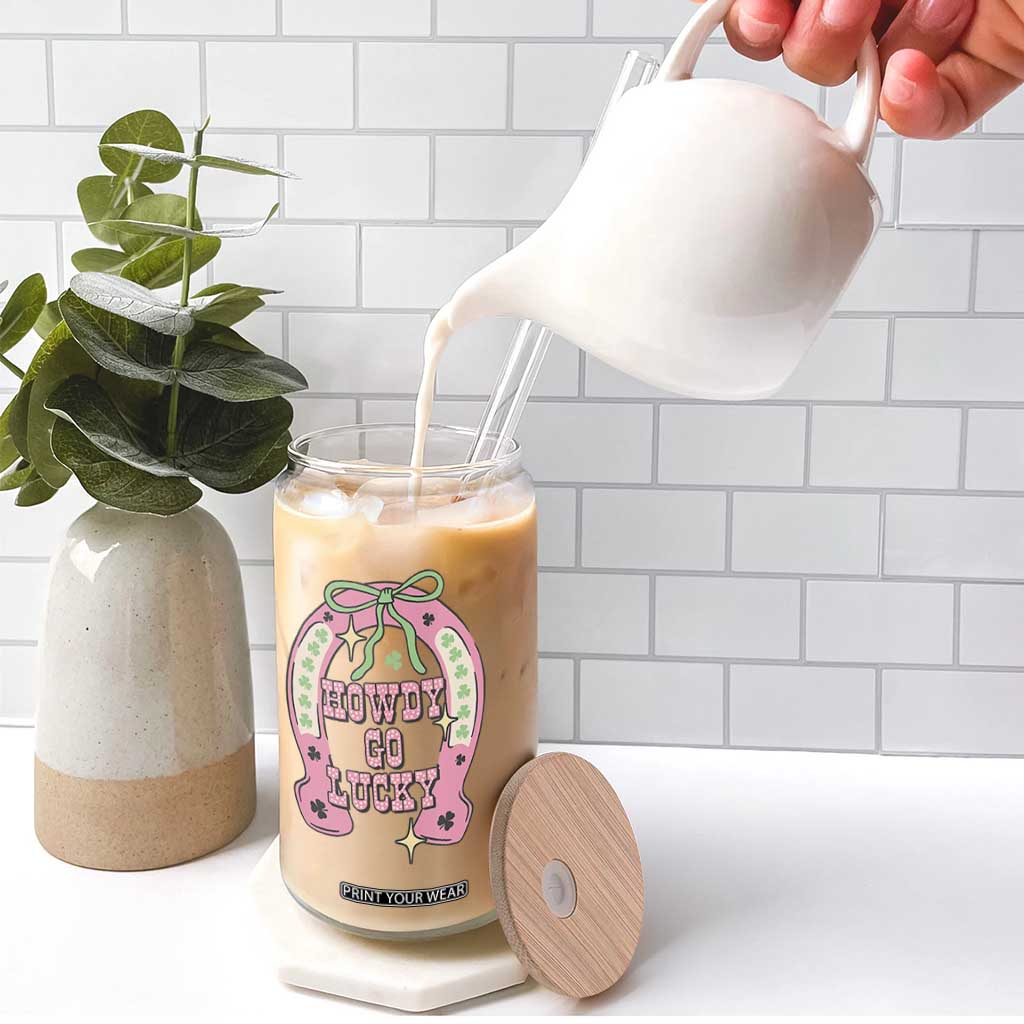 Funny St Patrick's Day Cowgirl Coquette Glass Can Howdy Go Lucky Pink Horseshoe TS11 Print Your Wear