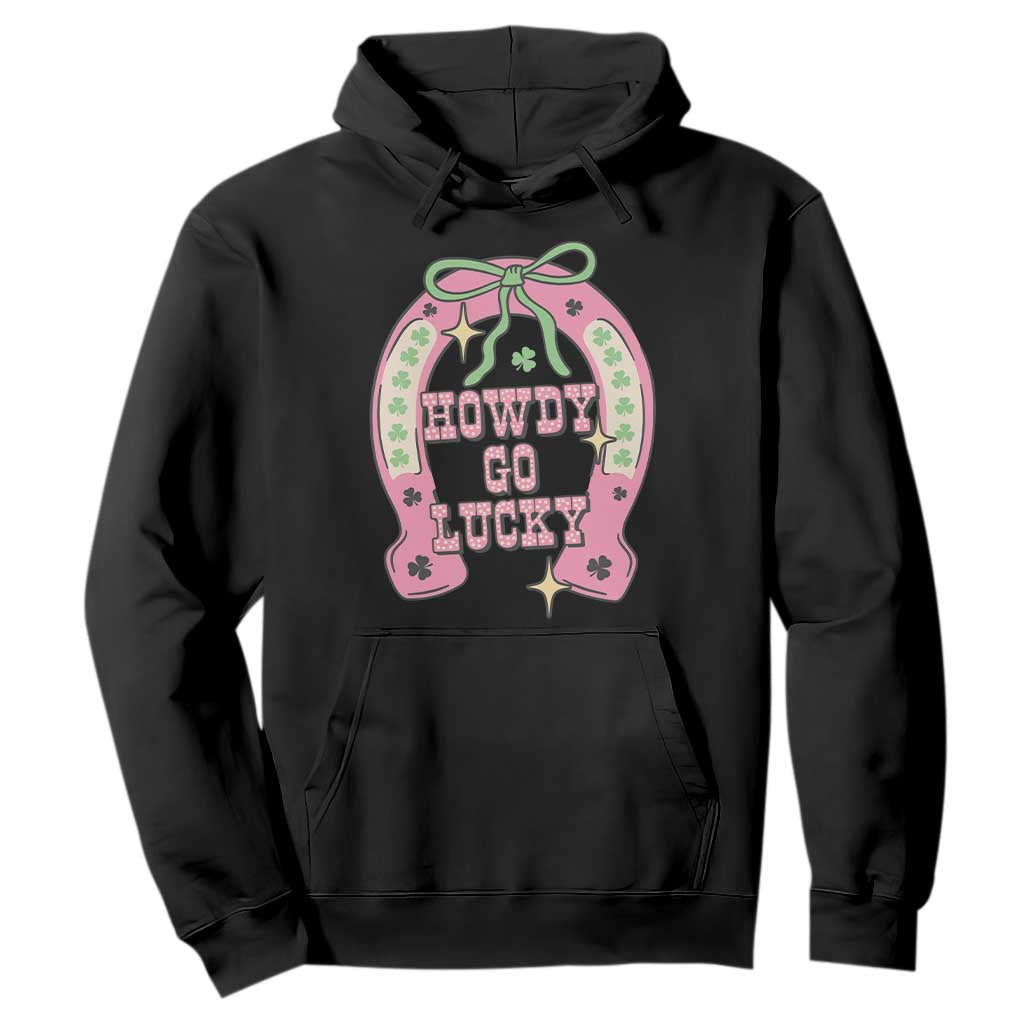 Funny St Patrick's Day Cowgirl Coquette Hoodie Howdy Go Lucky Pink Horseshoe TS11 Black Print Your Wear