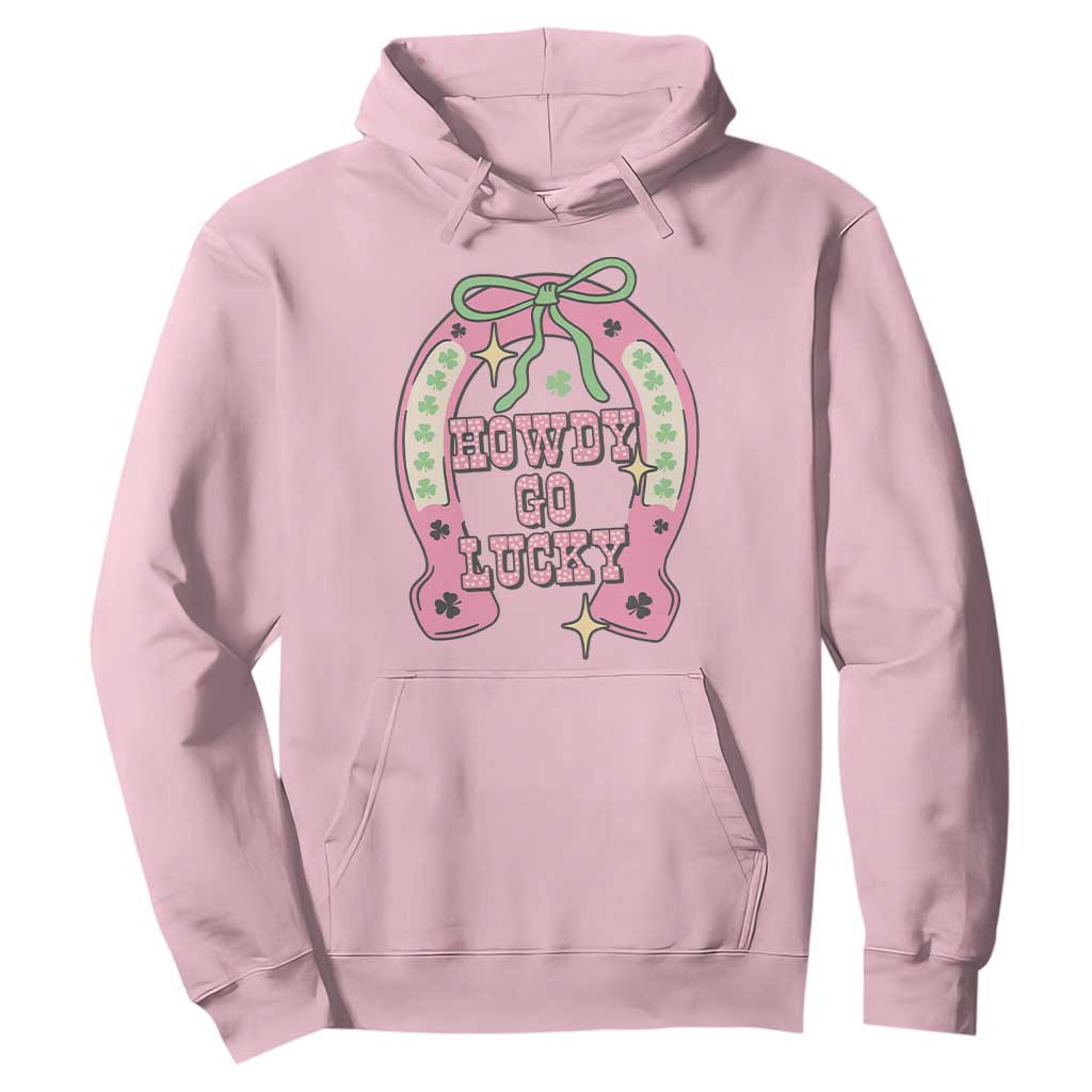 Funny St Patrick's Day Cowgirl Coquette Hoodie Howdy Go Lucky Pink Horseshoe TS11 Light Pink Print Your Wear