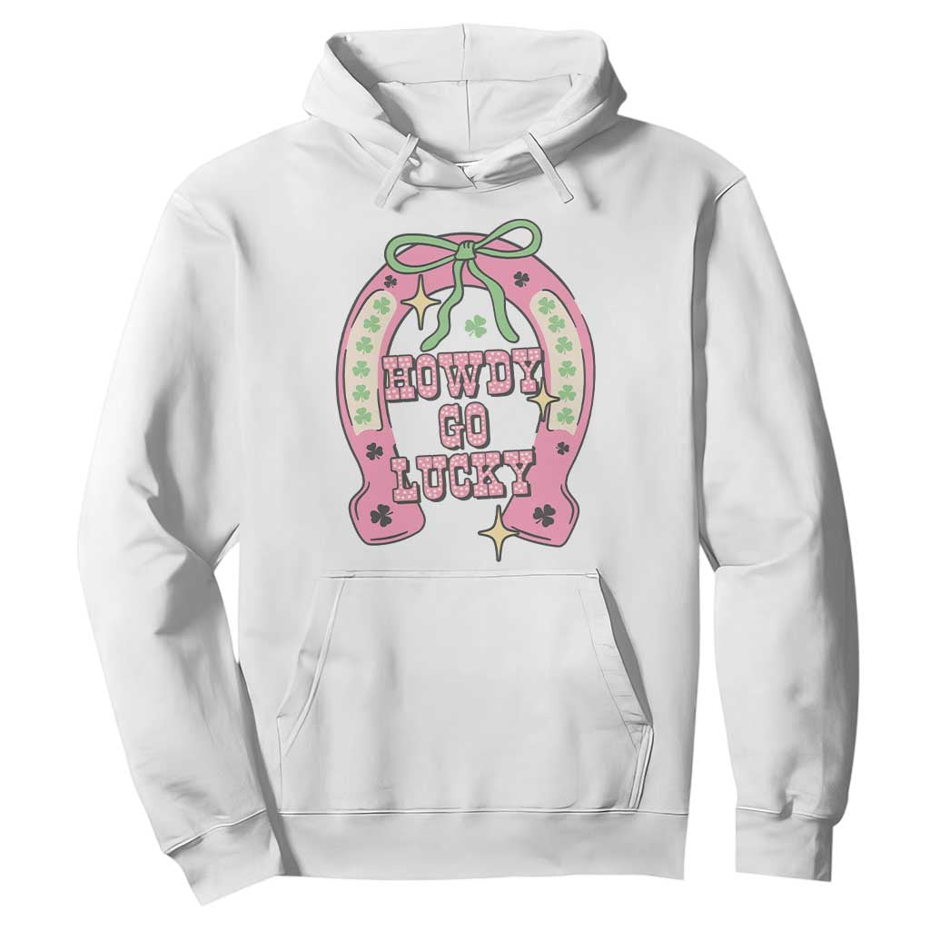 Funny St Patrick's Day Cowgirl Coquette Hoodie Howdy Go Lucky Pink Horseshoe TS11 White Print Your Wear