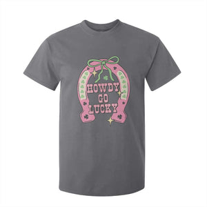 Funny St Patrick's Day Cowgirl Coquette T Shirt For Kid Howdy Go Lucky Pink Horseshoe TS11 Charcoal Print Your Wear