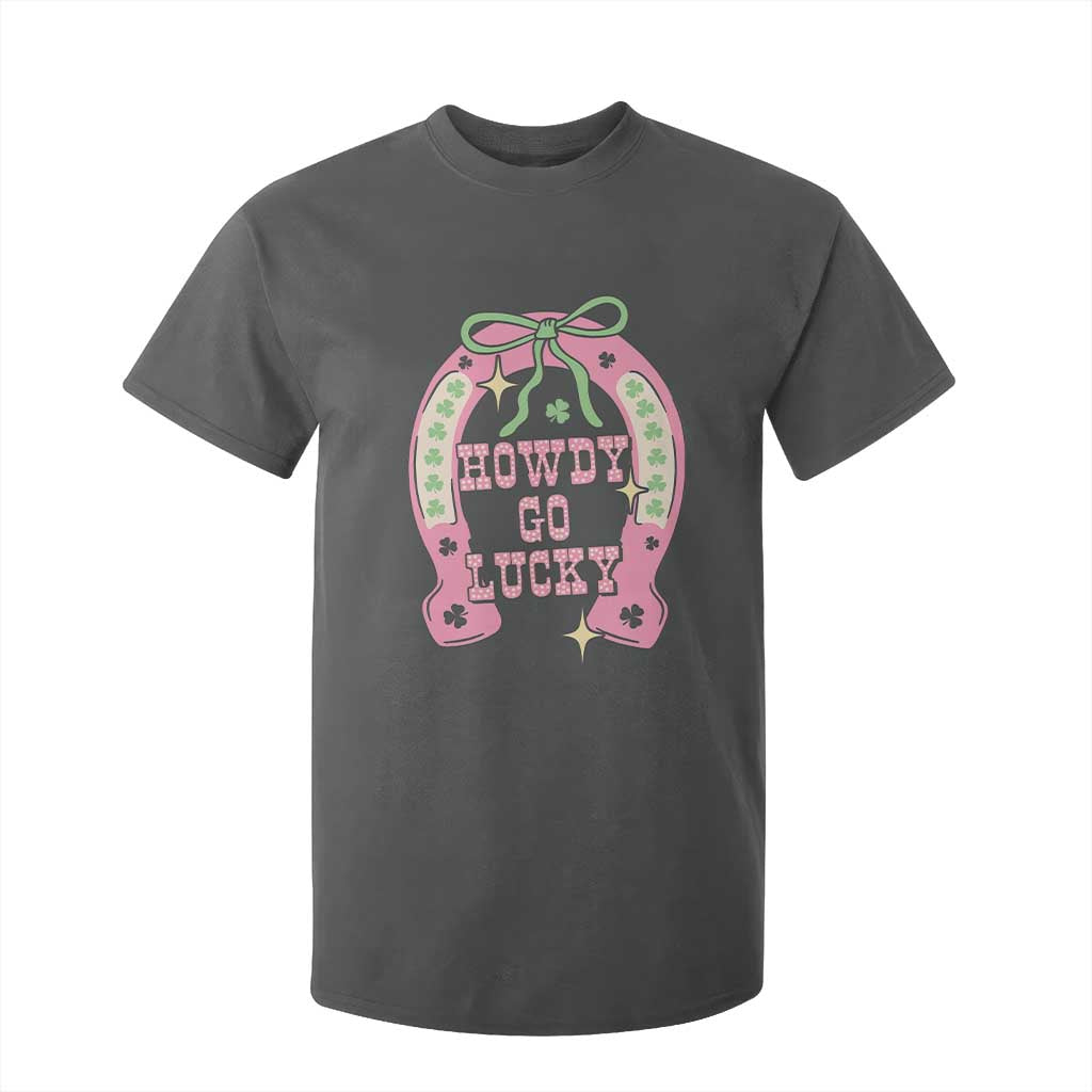 Funny St Patrick's Day Cowgirl Coquette T Shirt For Kid Howdy Go Lucky Pink Horseshoe TS11 Dark Heather Print Your Wear