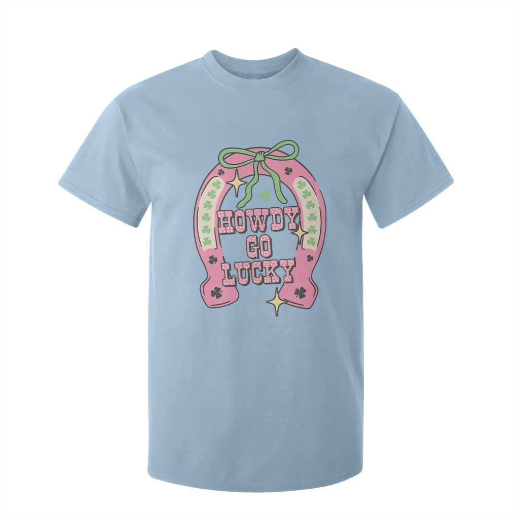 Funny St Patrick's Day Cowgirl Coquette T Shirt For Kid Howdy Go Lucky Pink Horseshoe TS11 Light Blue Print Your Wear