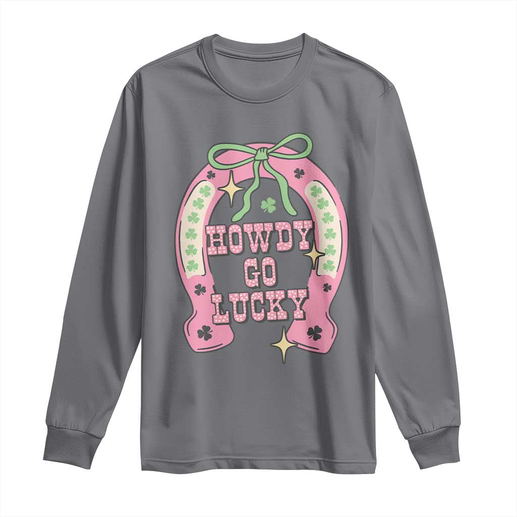 Funny St Patrick's Day Cowgirl Coquette Long Sleeve Shirt Howdy Go Lucky Pink Horseshoe TS11 Charcoal Print Your Wear