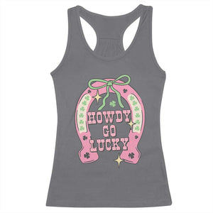 Funny St Patrick's Day Cowgirl Coquette Racerback Tank Top Howdy Go Lucky Pink Horseshoe TS11 Charcoal Print Your Wear