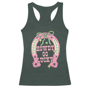 Funny St Patrick's Day Cowgirl Coquette Racerback Tank Top Howdy Go Lucky Pink Horseshoe TS11 Dark Forest Green Print Your Wear