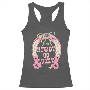 Funny St Patrick's Day Cowgirl Coquette Racerback Tank Top Howdy Go Lucky Pink Horseshoe TS11 Dark Heather Print Your Wear