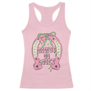 Funny St Patrick's Day Cowgirl Coquette Racerback Tank Top Howdy Go Lucky Pink Horseshoe TS11 Light Pink Print Your Wear