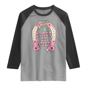 Funny St Patrick's Day Cowgirl Coquette Raglan Shirt Howdy Go Lucky Pink Horseshoe TS11 Sport Gray Black Print Your Wear