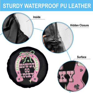 Funny St Patrick's Day Cowgirl Coquette Spare Tire Cover Howdy Go Lucky Pink Horseshoe TS11 Print Your Wear