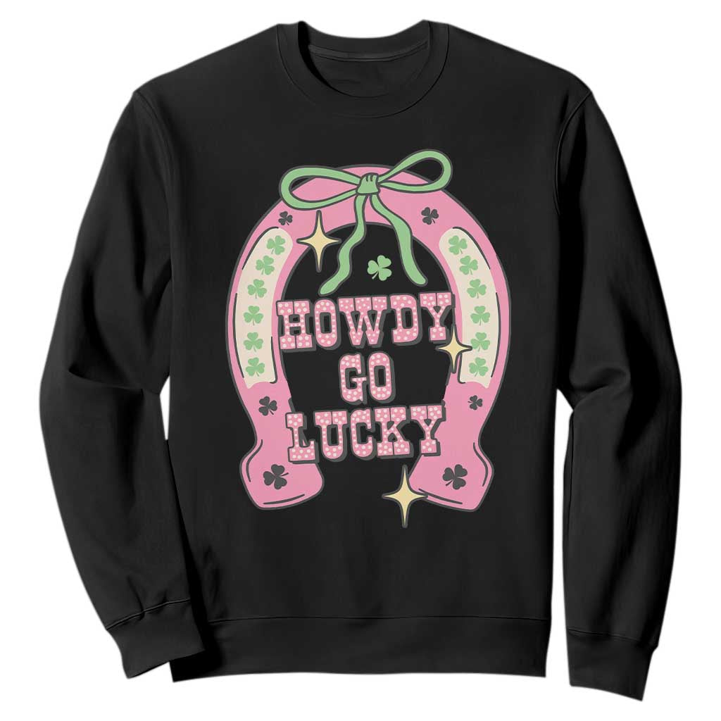 Funny St Patrick's Day Cowgirl Coquette Sweatshirt Howdy Go Lucky Pink Horseshoe TS11 Black Print Your Wear