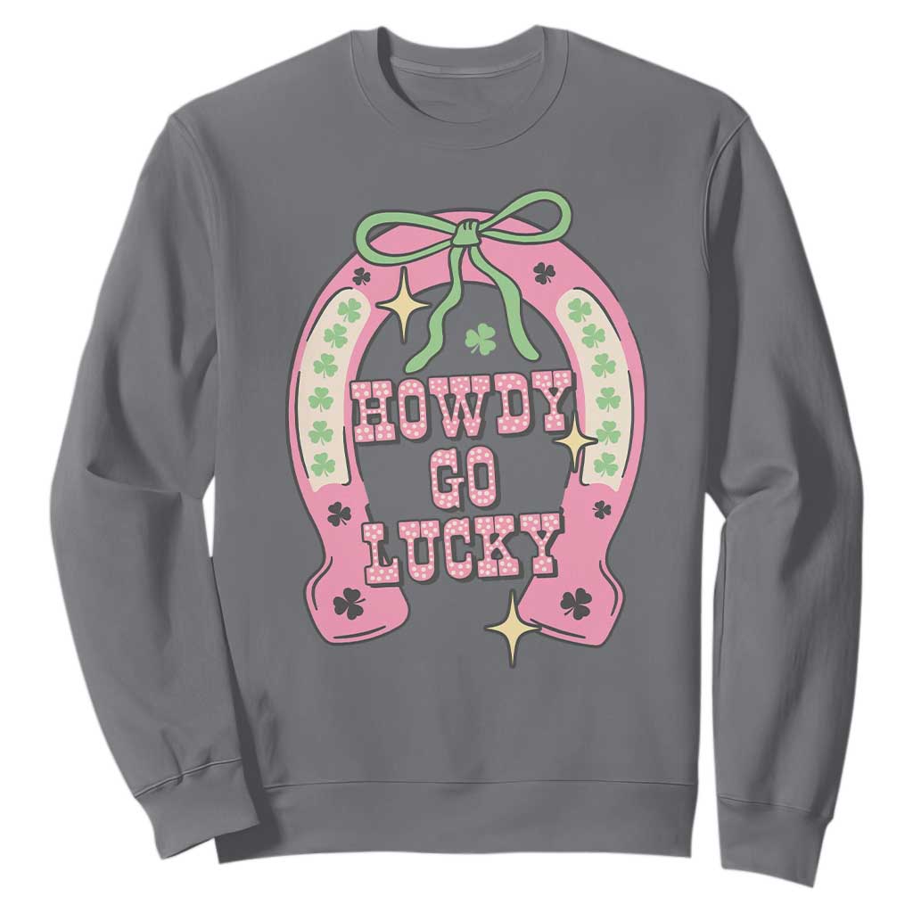 Funny St Patrick's Day Cowgirl Coquette Sweatshirt Howdy Go Lucky Pink Horseshoe TS11 Charcoal Print Your Wear