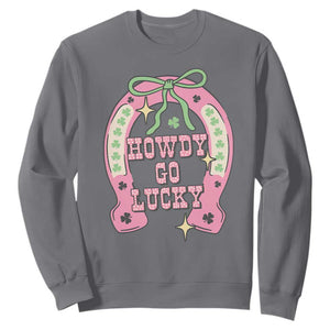 Funny St Patrick's Day Cowgirl Coquette Sweatshirt Howdy Go Lucky Pink Horseshoe TS11 Charcoal Print Your Wear