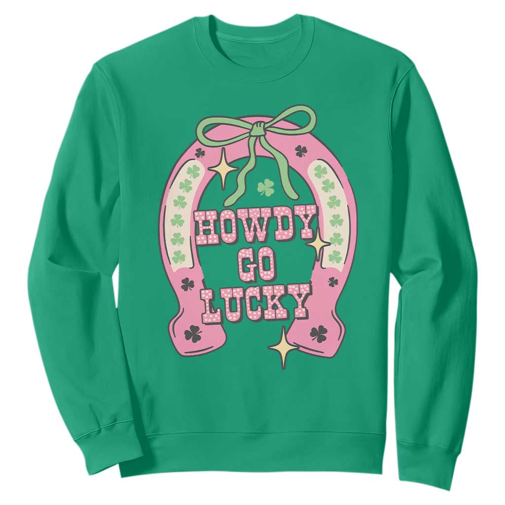 Funny St Patrick's Day Cowgirl Coquette Sweatshirt Howdy Go Lucky Pink Horseshoe TS11 Irish Green Print Your Wear