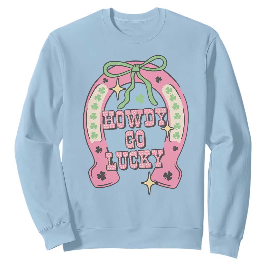 Funny St Patrick's Day Cowgirl Coquette Sweatshirt Howdy Go Lucky Pink Horseshoe TS11 Light Blue Print Your Wear