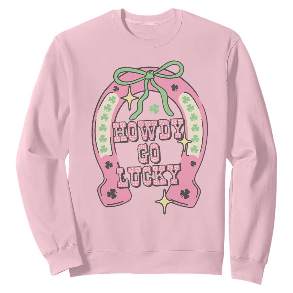 Funny St Patrick's Day Cowgirl Coquette Sweatshirt Howdy Go Lucky Pink Horseshoe TS11 Light Pink Print Your Wear